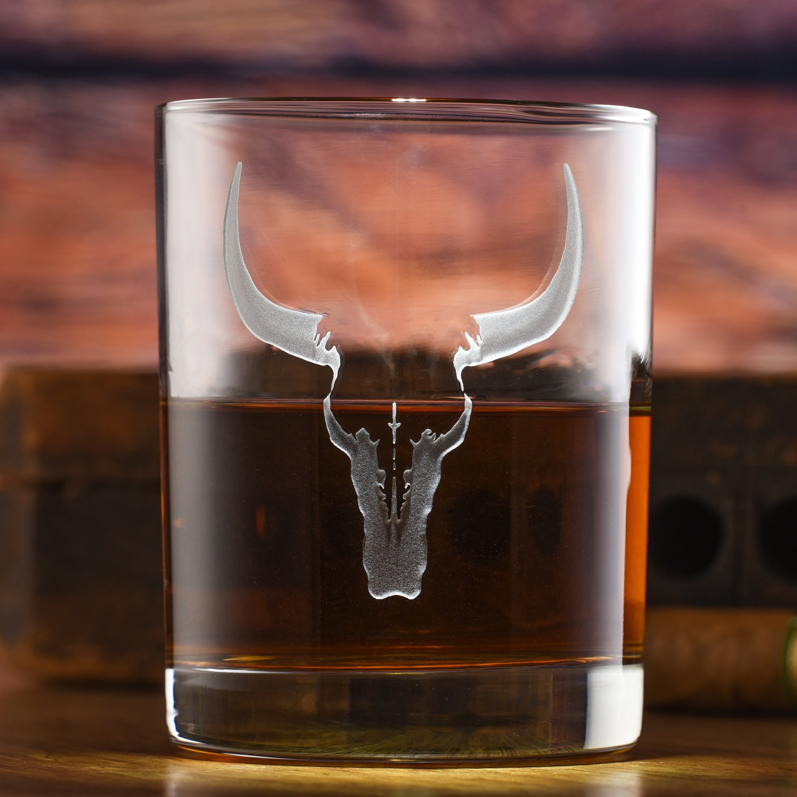Texas Longhorn, Steer Skull, Rocks Glass (Set of 2)