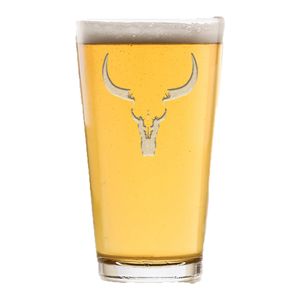 Deep Carved Longhorn Steer Skull Pint Glass