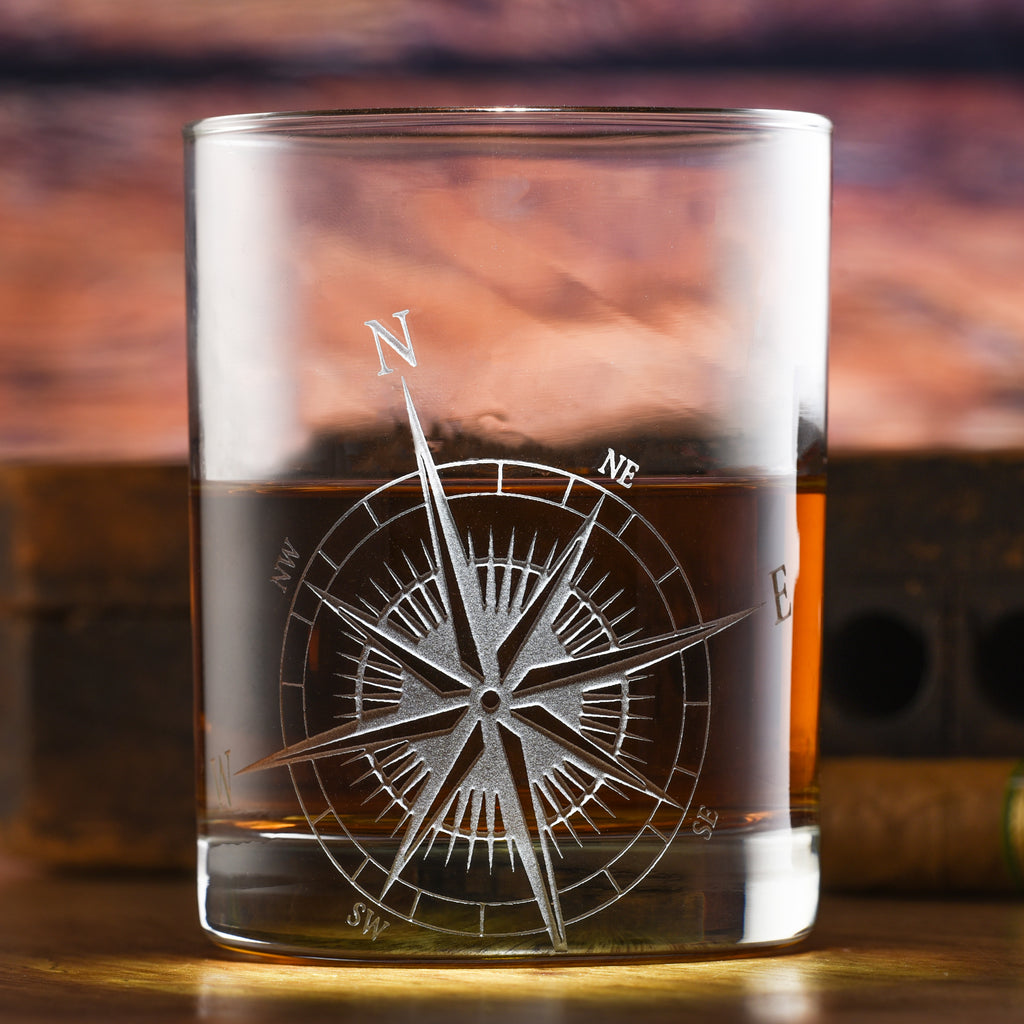 Nautical Compass Rose Rocks Glass Set of 2
