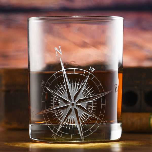 Nautical Compass Rose Rocks Glass Set of 2