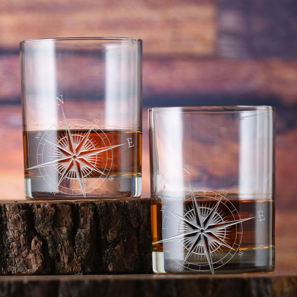 Nautical Compass Rose Rocks Glass Set of 2