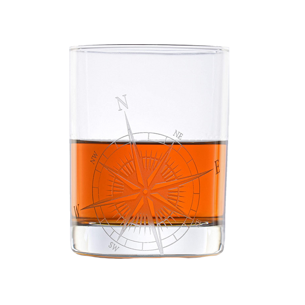 Deep Carved Nautical Compass Rose Standard Rocks Glass