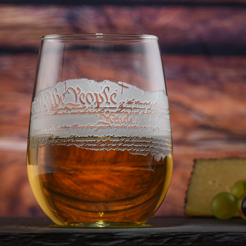 Preamble to the Constitution Stemless Wine Glass Set of 2