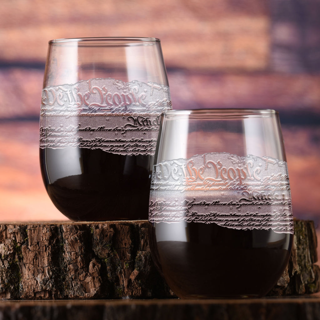 Preamble to the Constitution Stemless Wine Glass Set of 2