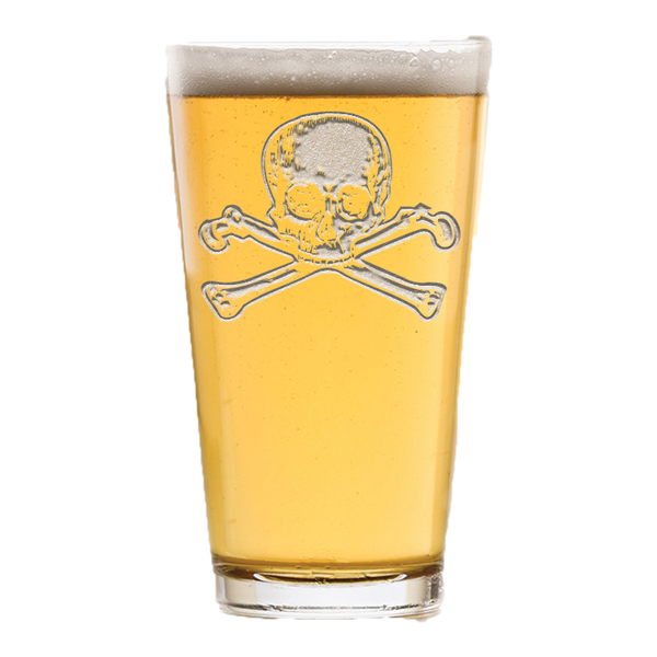 Deep Carved Skull and Bones Pint Glass