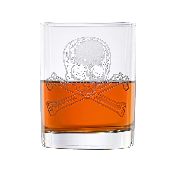 Deep Carved Skull and Crossbones Standard Rocks Glass