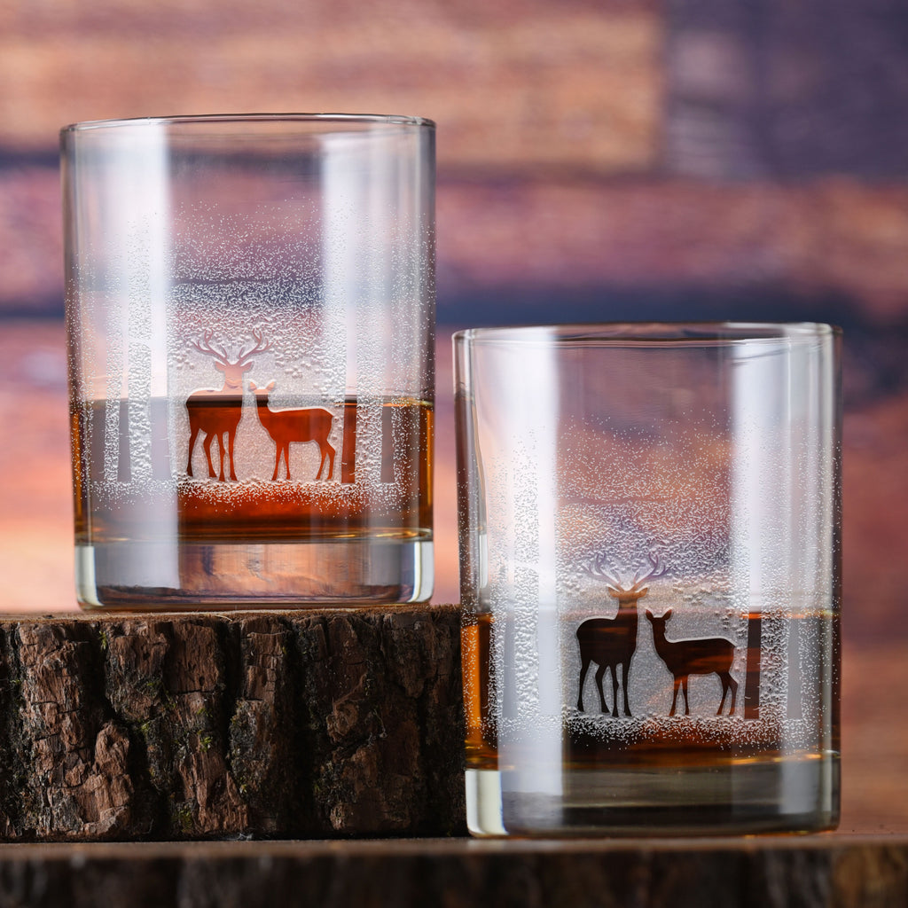 Deer in the Woods Rocks Glass Set of 2