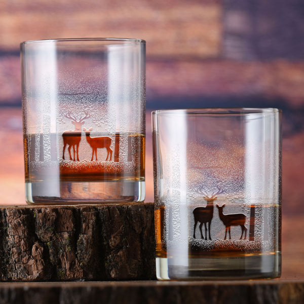 Deer in the Woods Rocks Glass Set of 2