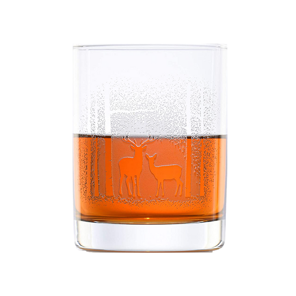 Deep Carved Deer in the Woods Standard Rocks Glass
