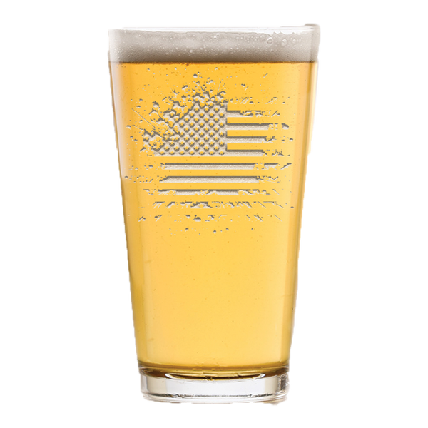 Deep Carved Tattered American Flag Pint Glass