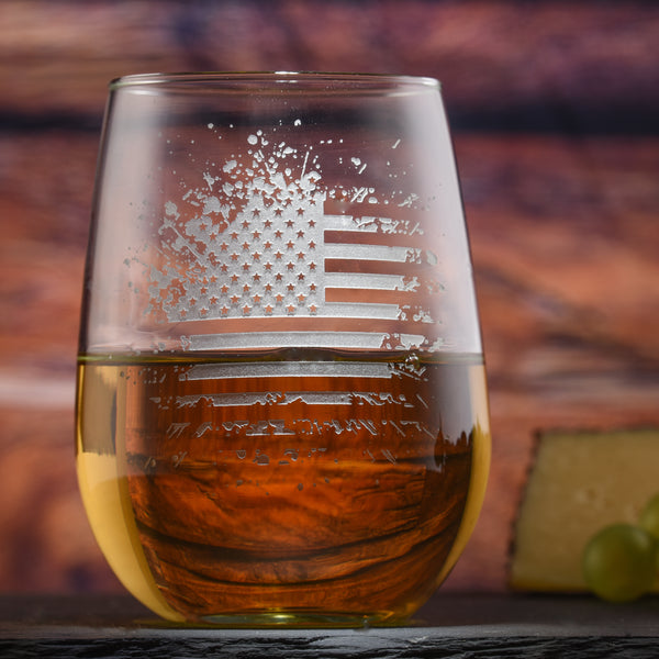 American Flag Stemless Wine Glass Set of 2