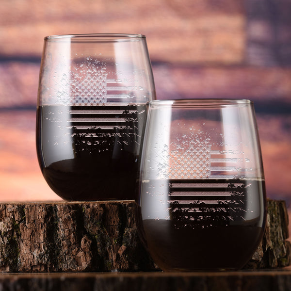 American Flag Stemless Wine Glass Set of 2