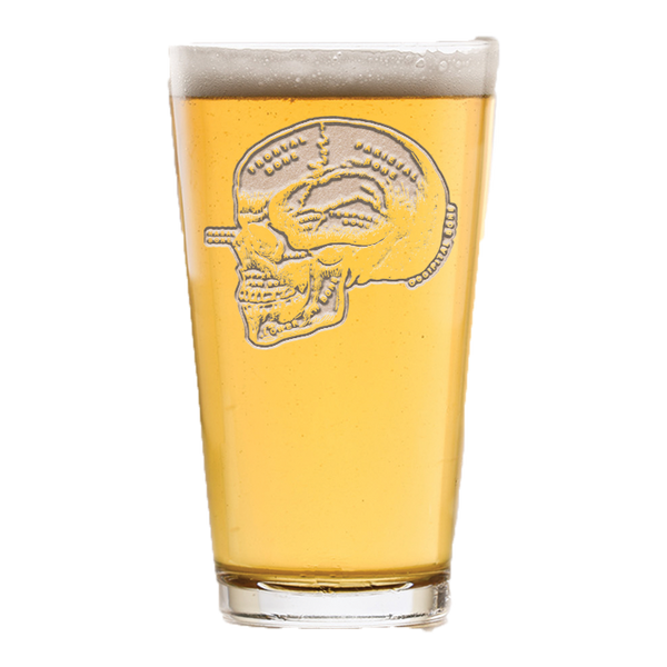 Deep Carved Model of Skull Parts Pint Glass