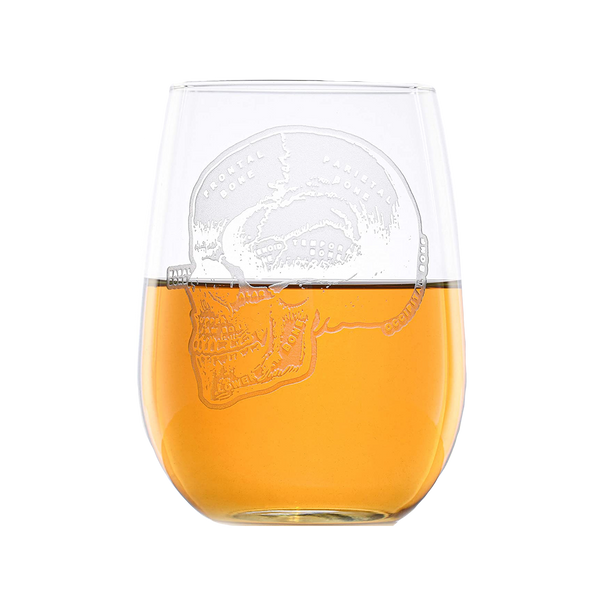 Deep Carved Model of Human Skull Stemless Wine Glass