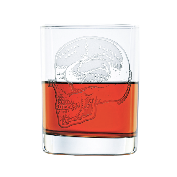 Deep Carved Model of Skull Bones Standard Rocks Glass