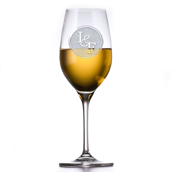 Crystal White Wine Glass, Etched Initials Bride and Groom Gift