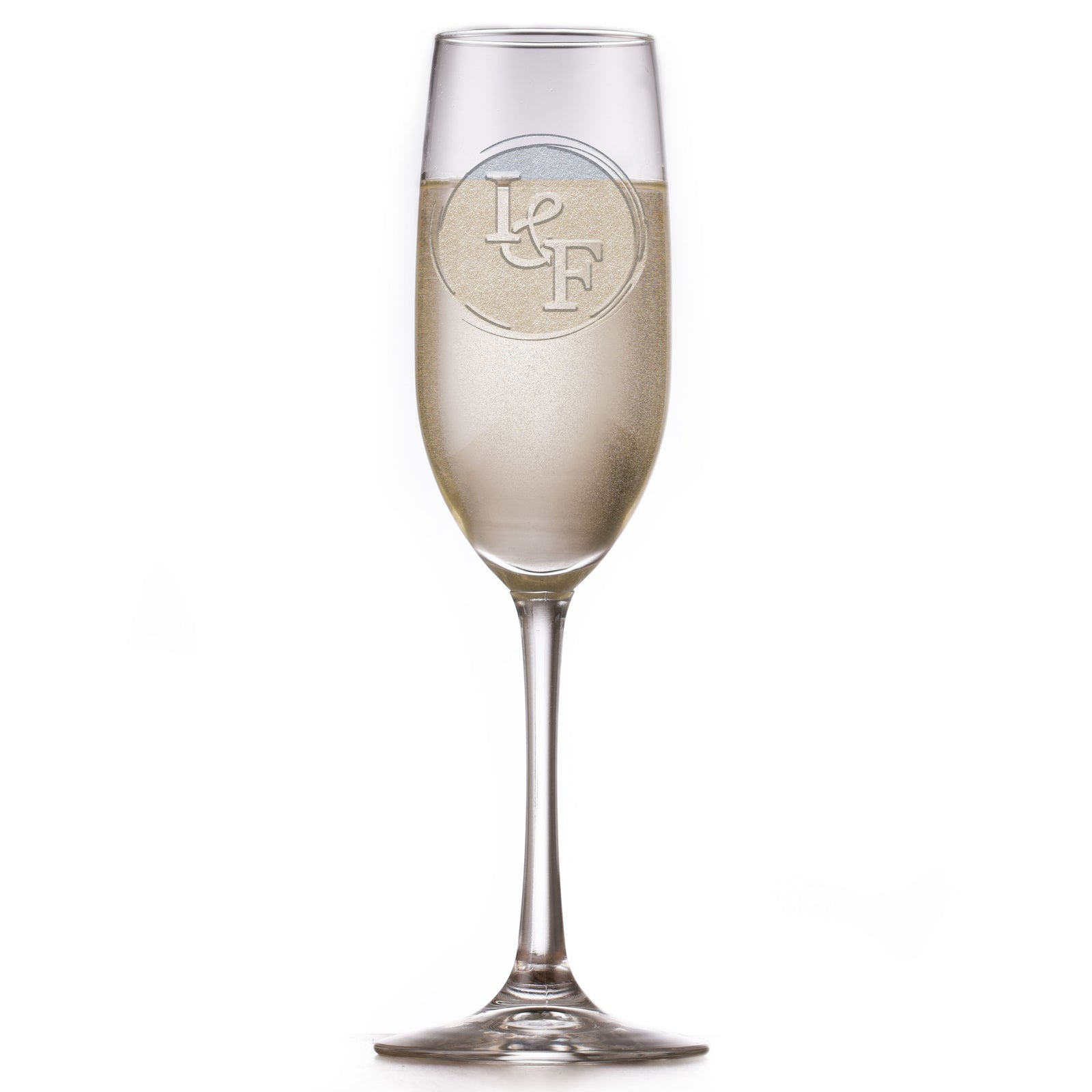 Etched Wedding Champagne Flute - with First Initial Monograms