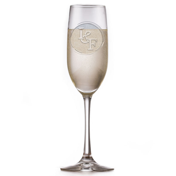 Etched Wedding Champagne Flute With First Initial Monograms