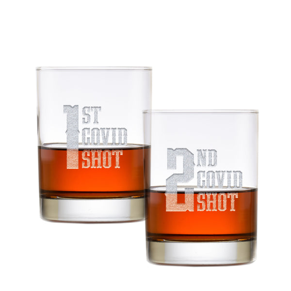 1st Covid Shot, 2nd Covid Shot Whiskey Rocks Glass Set