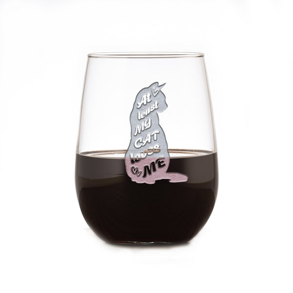 At Least My Cat Loves Me Stemless Wine Glass Gift