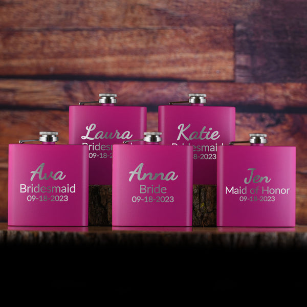 Bridesmaid Custom Pocket Flask Gifts Set of 5