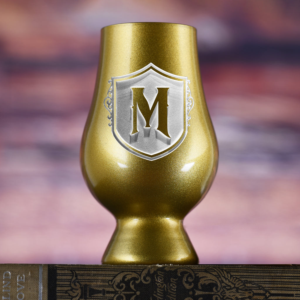 Gold Glencairn Whisky Glass, Engraved with Crest