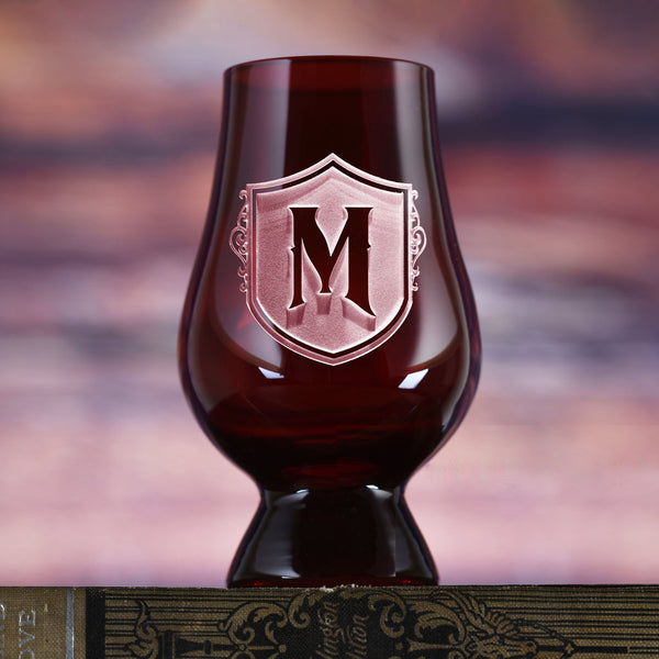 Engraved Red Glencairn Whisky Glass With Crest