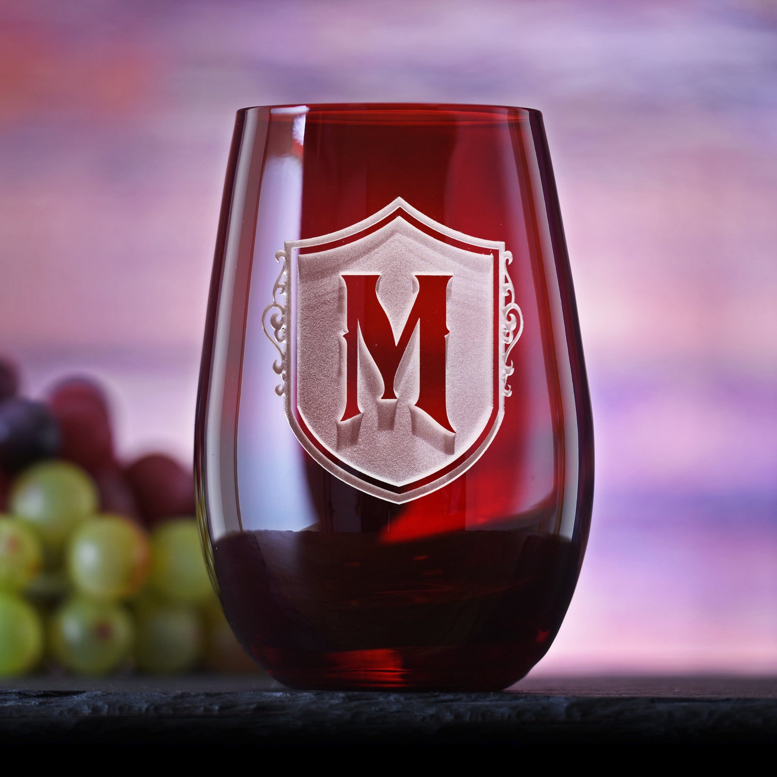 Monogrammed Red Stemless Wine Glass Tumbler