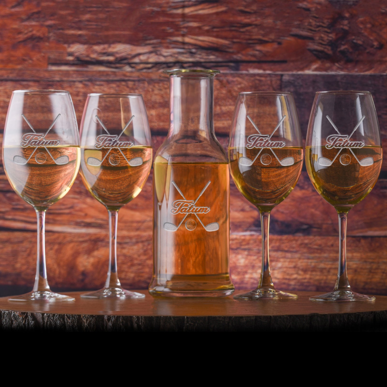 Monogrammed Golf Crystal Wine Carafe & Glasses Gift Set