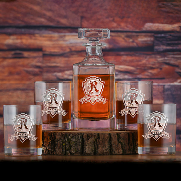 Personalized Whiskey Decanter & Glasses Set – Deep Sand-Carved