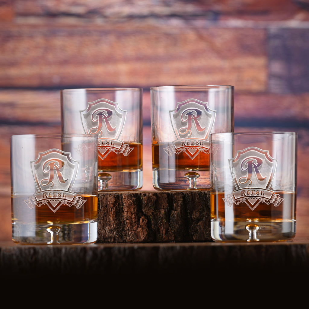 Whiskey Glasses SET of 4, Scotch Bourbon Engraved