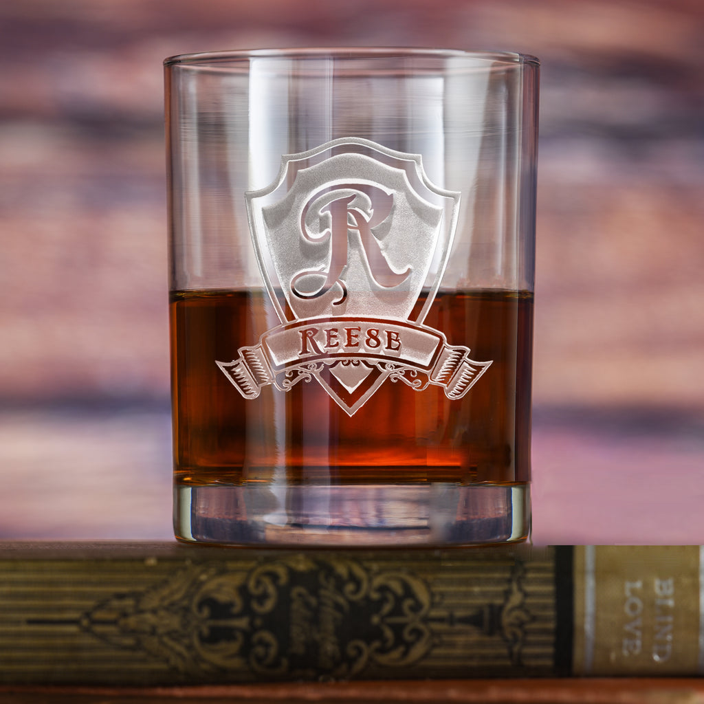 Monogrammed Personalized Whiskey Glass – Deep Engraved Crystal