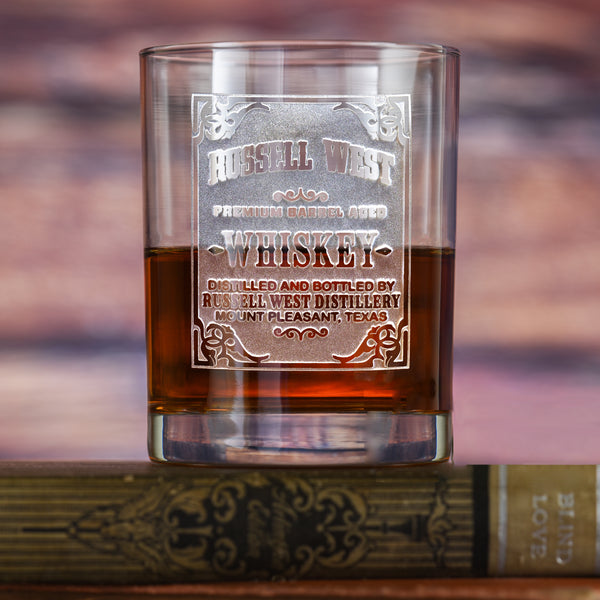 Whiskey Label Engraved Bar Glass