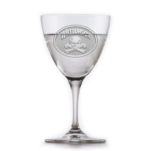 Skull and Bones Nick and Nora Crystal Martini Glass Engraved