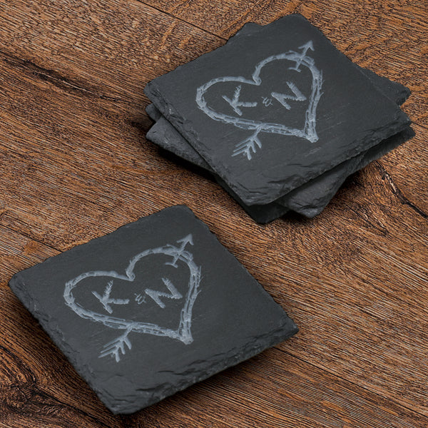 Heart and Arrow Custom Slate Coasters, SET OF 4