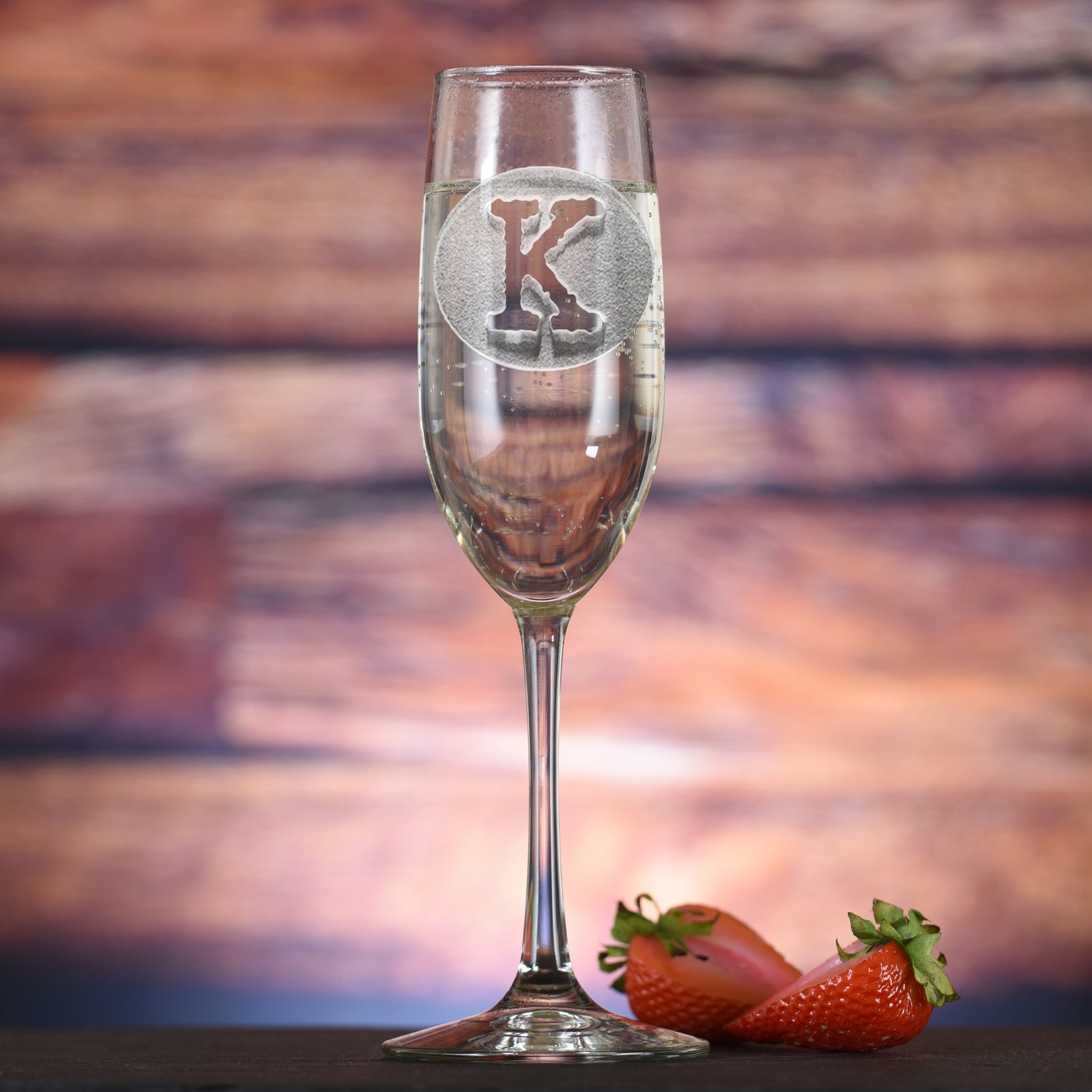 Initial in Circle, Champagne Flute