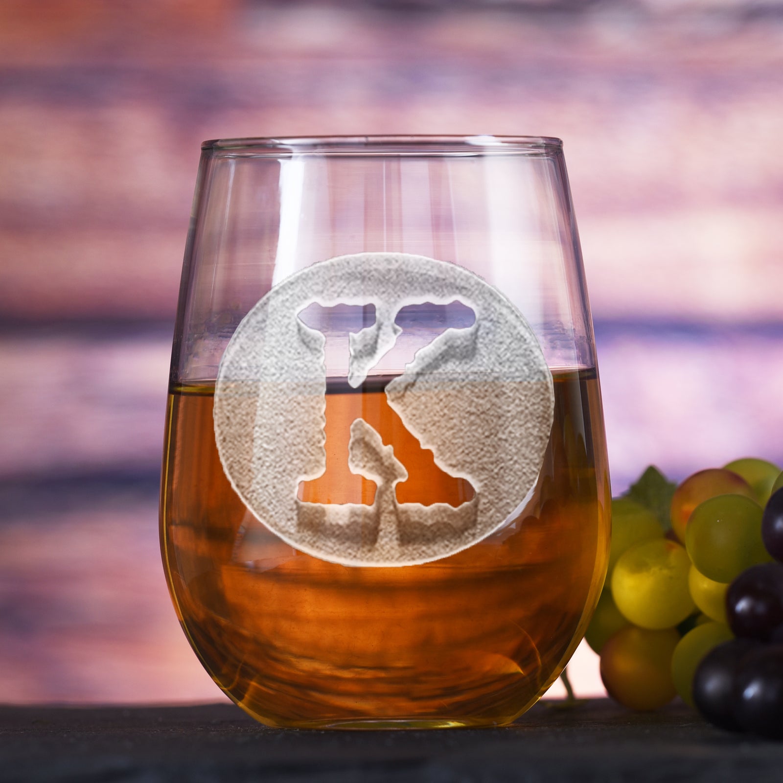 Initial in Circle, Stemless Wine Glass