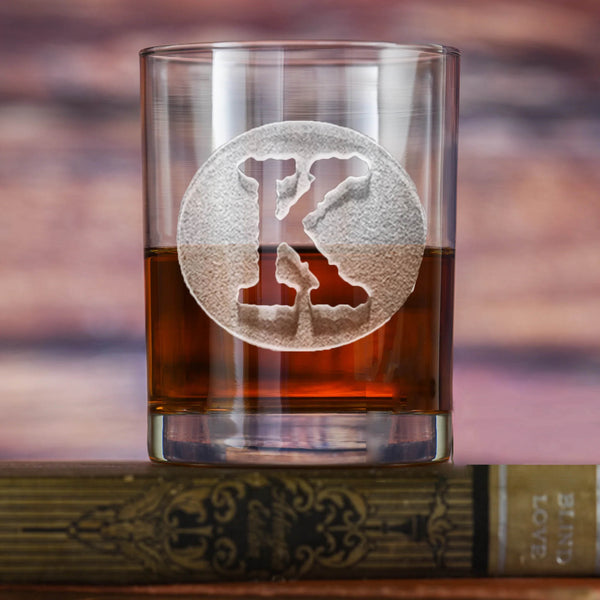 Typewriter Font Monogram Engraved Whiskey Glass