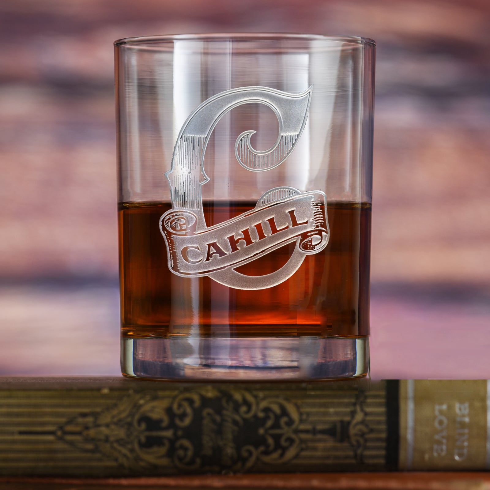 Personalized Letter With Banner Bourbon Glass