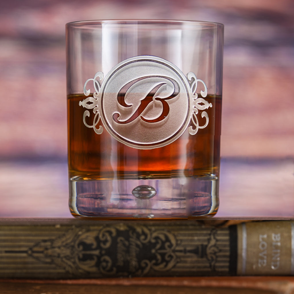 Engraved Whiskey Bar Glasses with Monogram Initial