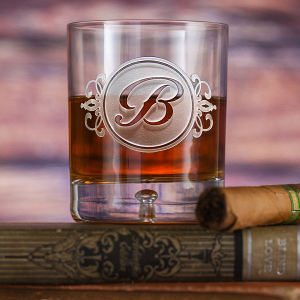 Engraved Whiskey Scotch Glasses with Monogram Initial
