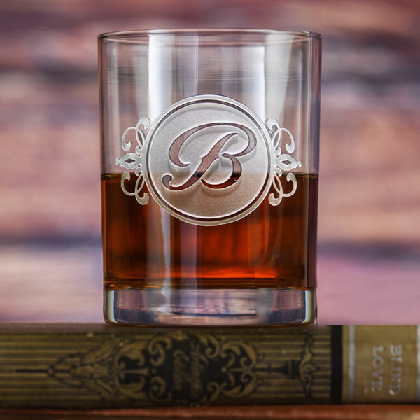 Engraved Whiskey Scotch Glasses with Monogram Initial