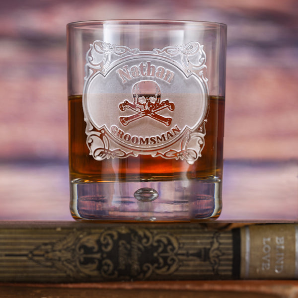 Skull and Bones Groomsman Whiskey Rocks Glass