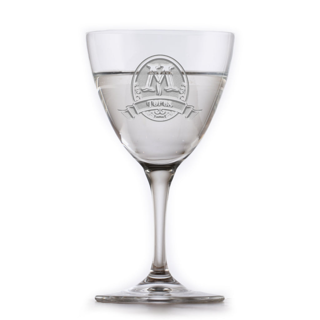 Nick and Nora Crystal Martini Glass Etched