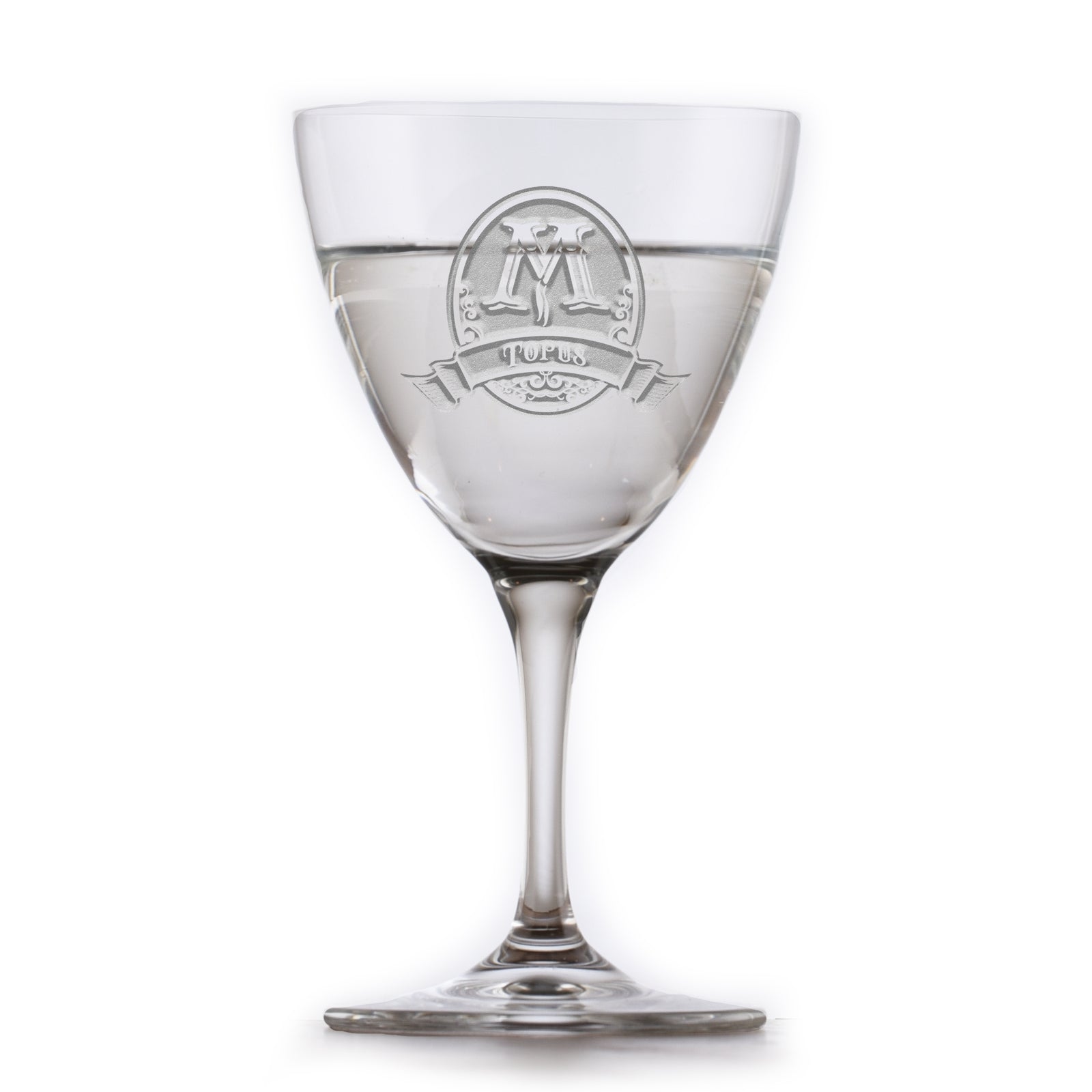 Nick & Nora Crystal Martini Glass, Etched