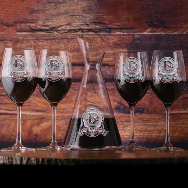 Engraved Crystal Wine Decanter and Glasses Gift Set