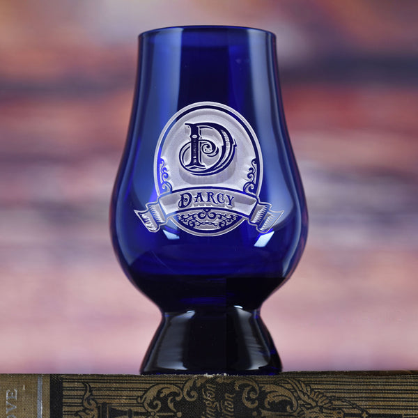 Etched Blue Glencairn Whisky Glass