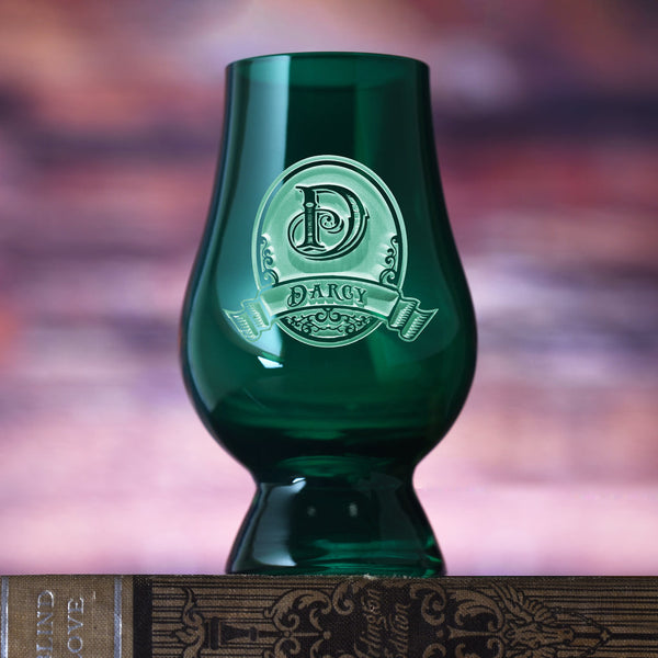 Etched Green Glencairn Whisky Glass