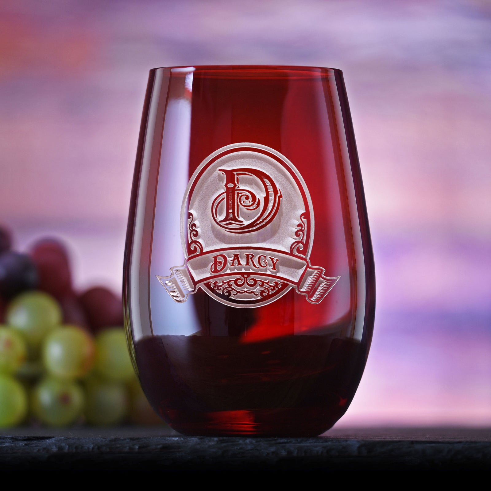 Personalized, Red Stemless Wine Glass Tumbler