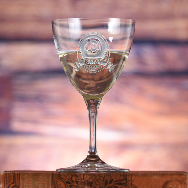 Nick and Nora Crystal Martini Glass Etched